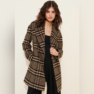 Avec Les Filles Black and Tan Plaid Pea Coat